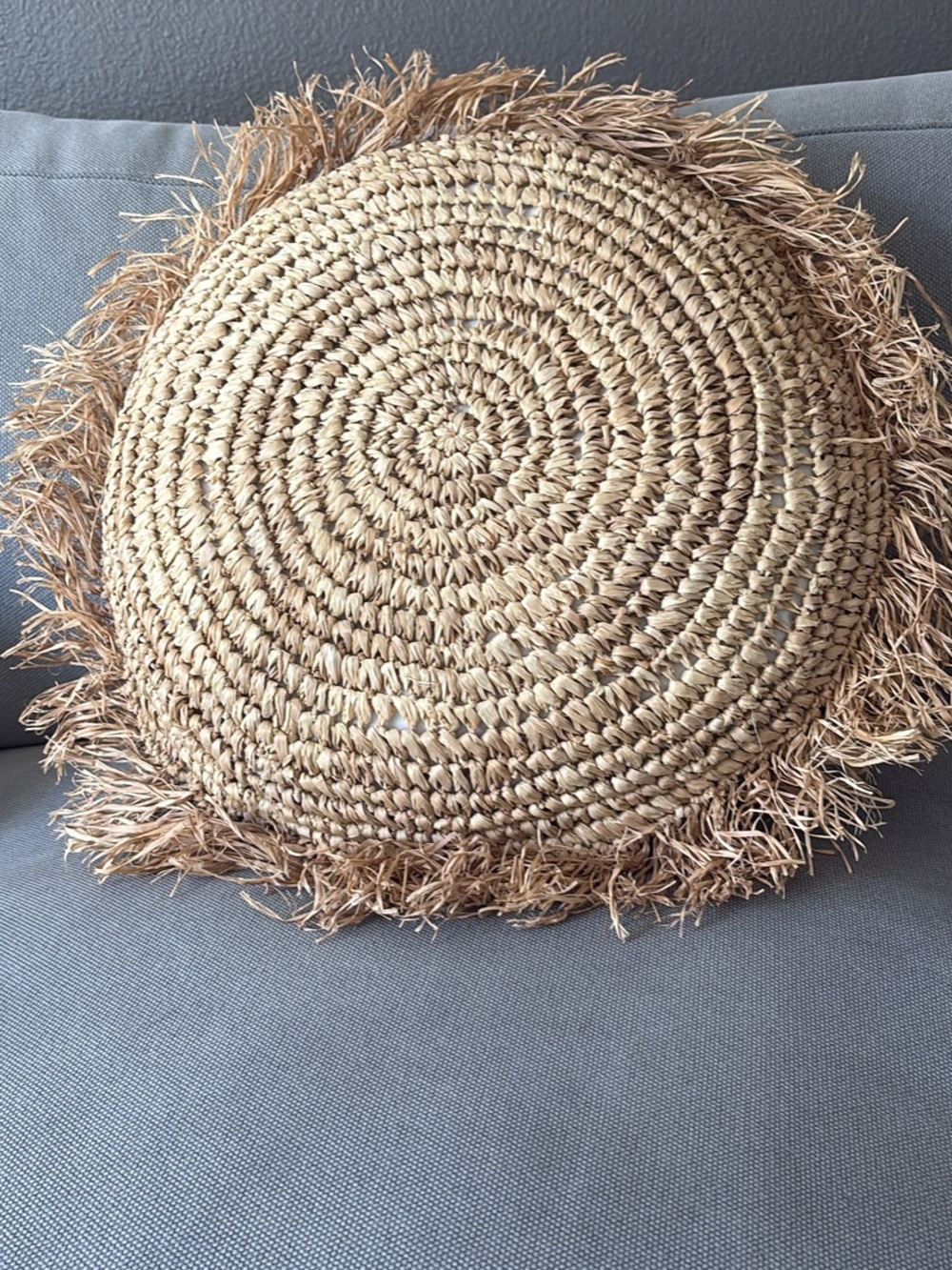 Natural raffia Bali coastal Straw Round Decorative Pillow - Beige